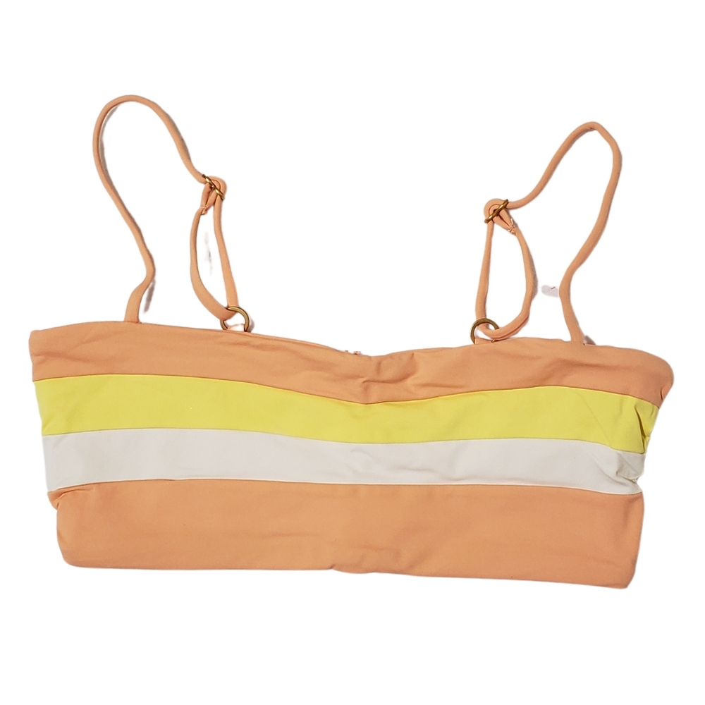L SPACE Rebel Striped Swimsuit Top Peach Multi NWT